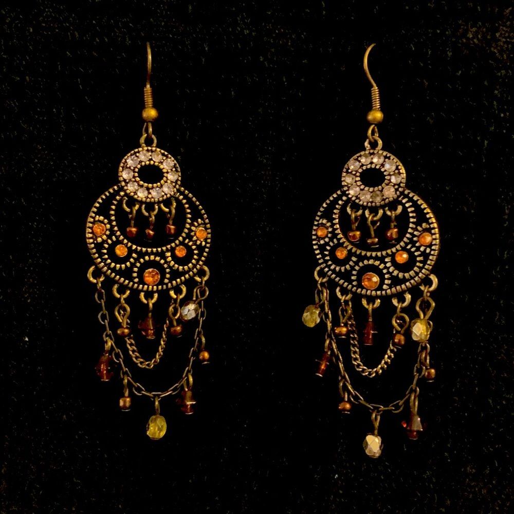 Dangling Brown Beaded Pierced Earrings